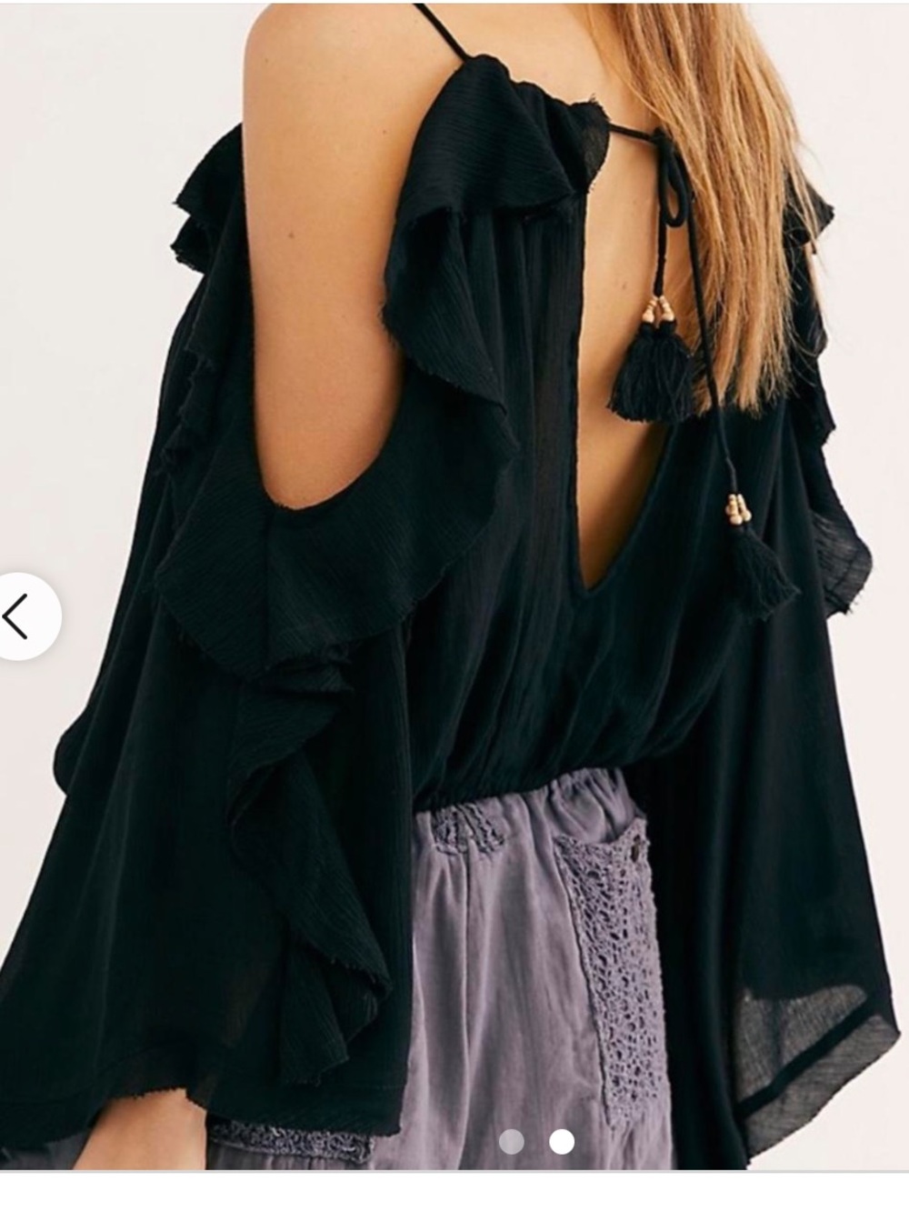 Free People Black Cold-Shoulder Button-Front Blouse - Picture 2 of 3